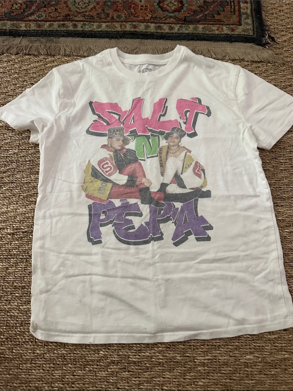 White Kids' Graphic Tee with Pink & Purple Print
